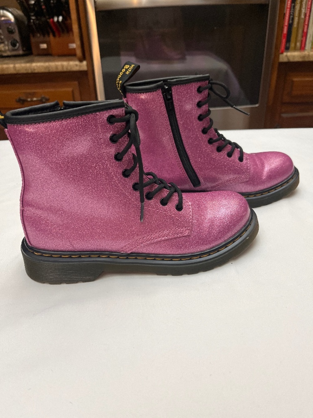 NWOT Dr. Martens Girls Sz. 4 Purple/Dark Pink Sparkle Boots. Style 1460.
